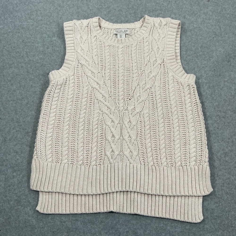 Rachel Zoe Cream Cable Knit Sweater Vest Sleeveless High Low Hem Small